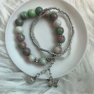 Bundle of 3 beautiful bead bracelets + butterfly charm